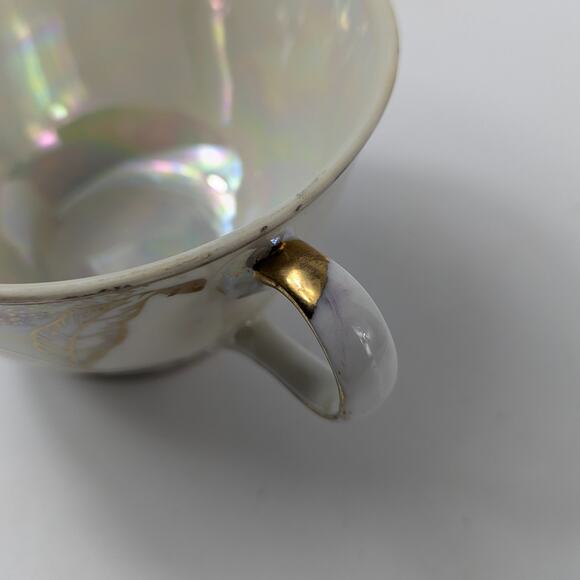 Nasco Japan Poinsettia Teacup Pearlescent Glaze Lusterware Vintage Gold Purple - Picture 6 of 12